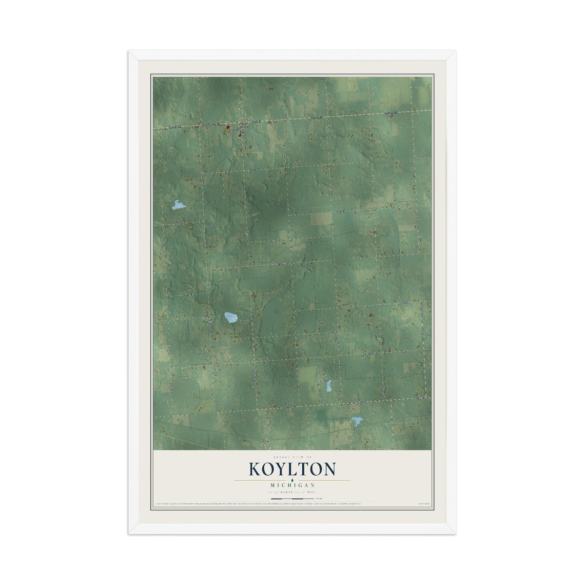 Map of Koylton, Michigan, 12 x 18 inch print in a white wood frame