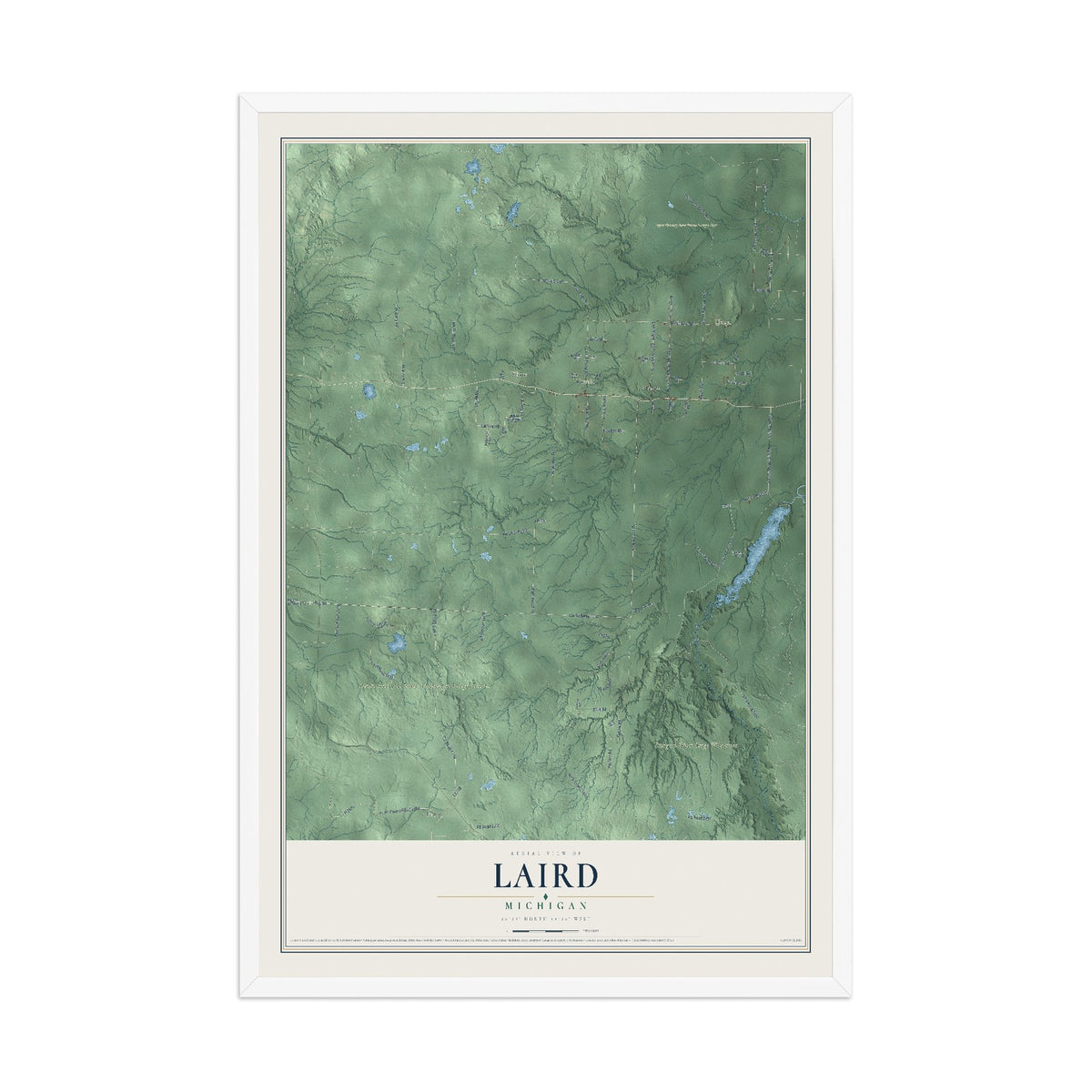 Map of Laird, Michigan, 12 x 18 inch print in a white wood frame