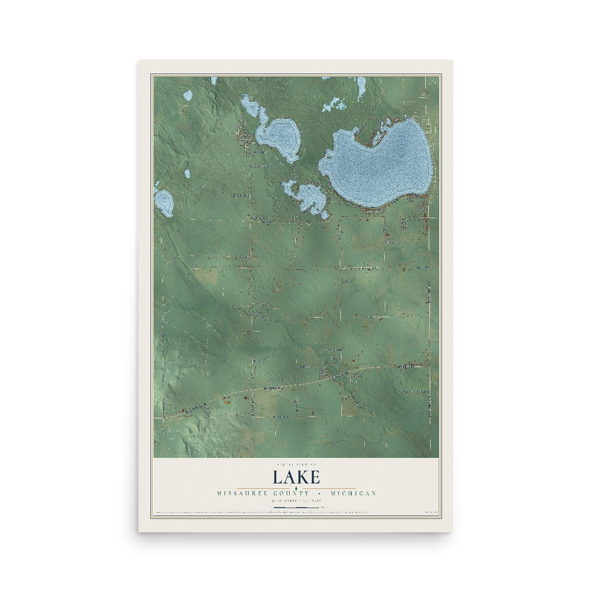 Map of Lake, Missaukee County, Michigan, 12 x 18 inch unframed archival matte print