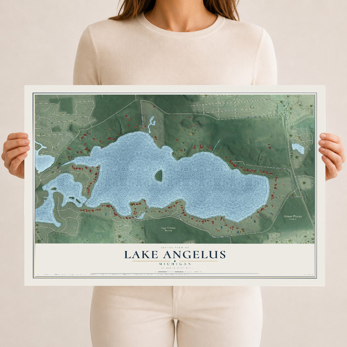 Map of Lake Angelus, Michigan, 12 x 18 inch unframed archival matte print