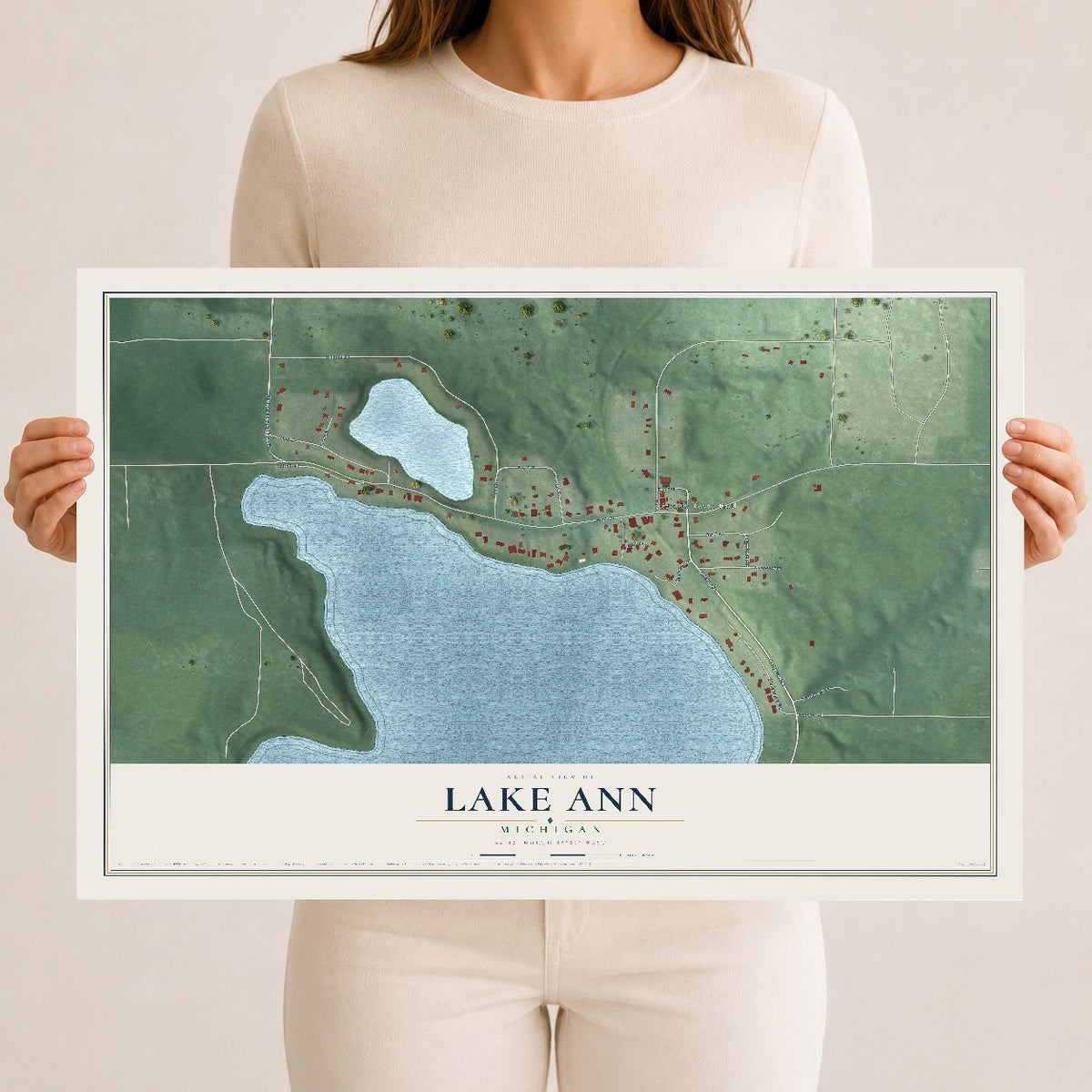 Map of Lake Ann, Michigan, 12 x 18 inch unframed archival matte print