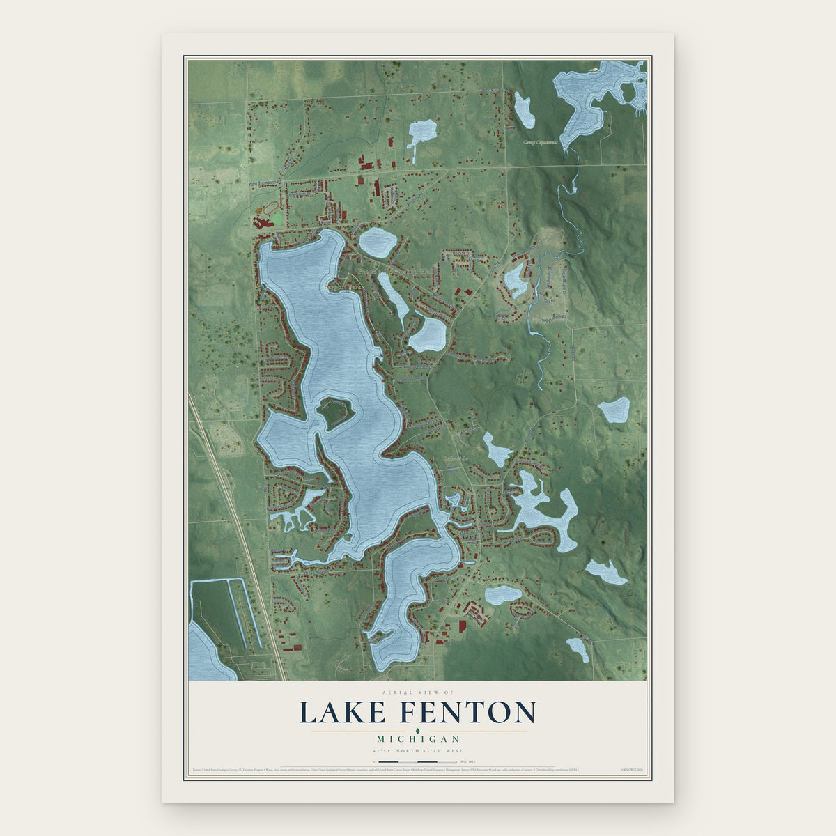 Lake Fenton, Michigan map print, the full design