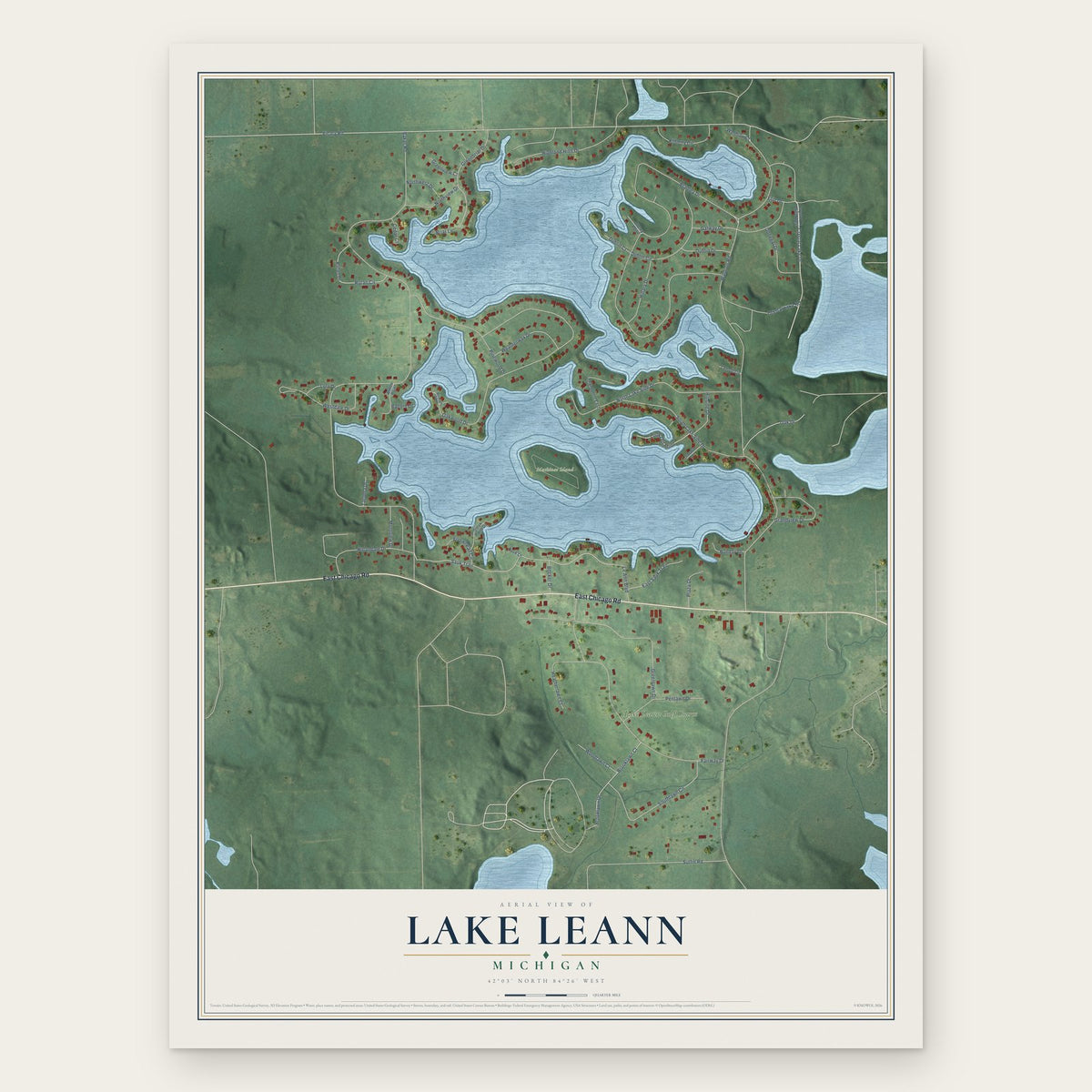 Lake LeAnn, Michigan map print, the full design