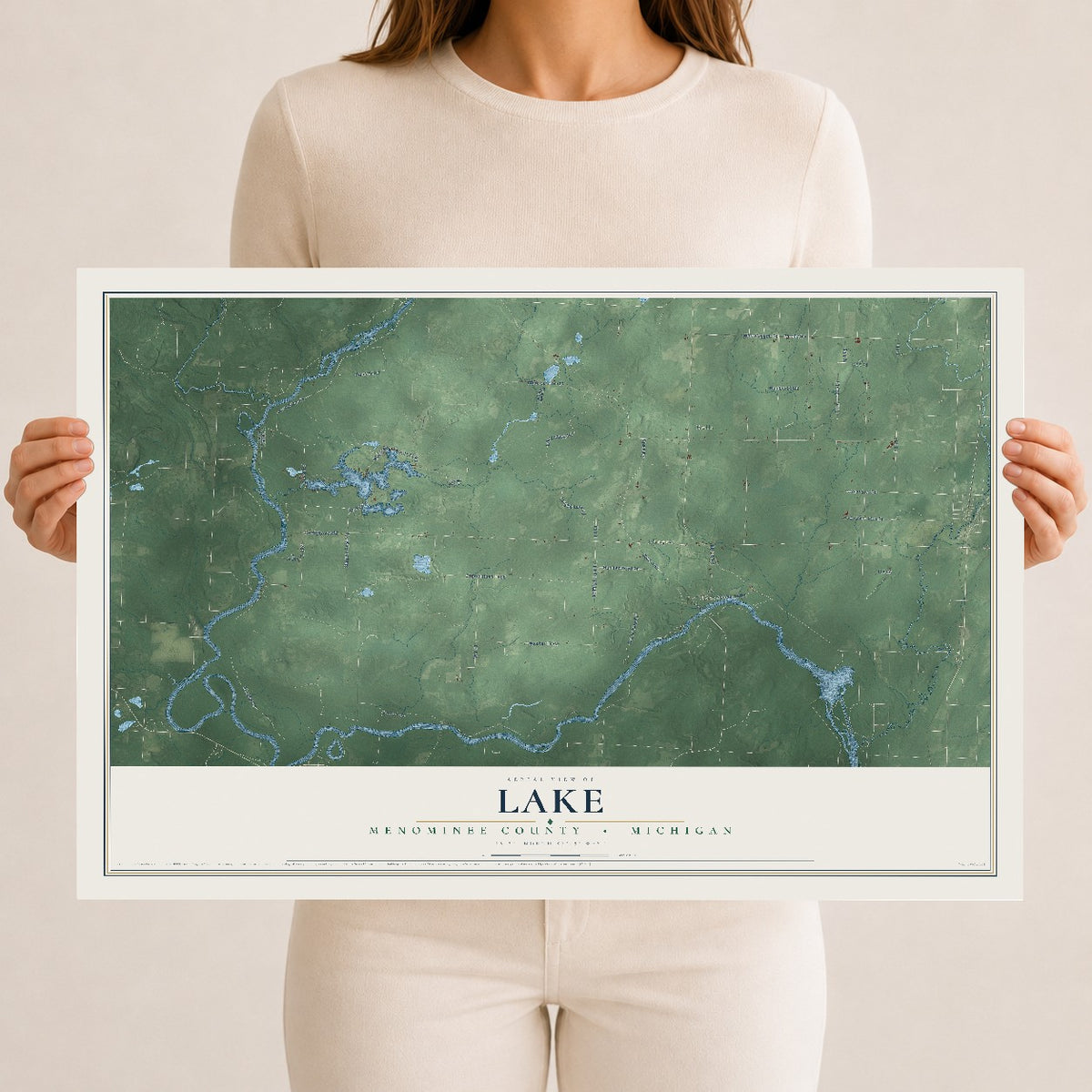 Map of Lake, Menominee County, Michigan, 12 x 18 inch unframed archival matte print
