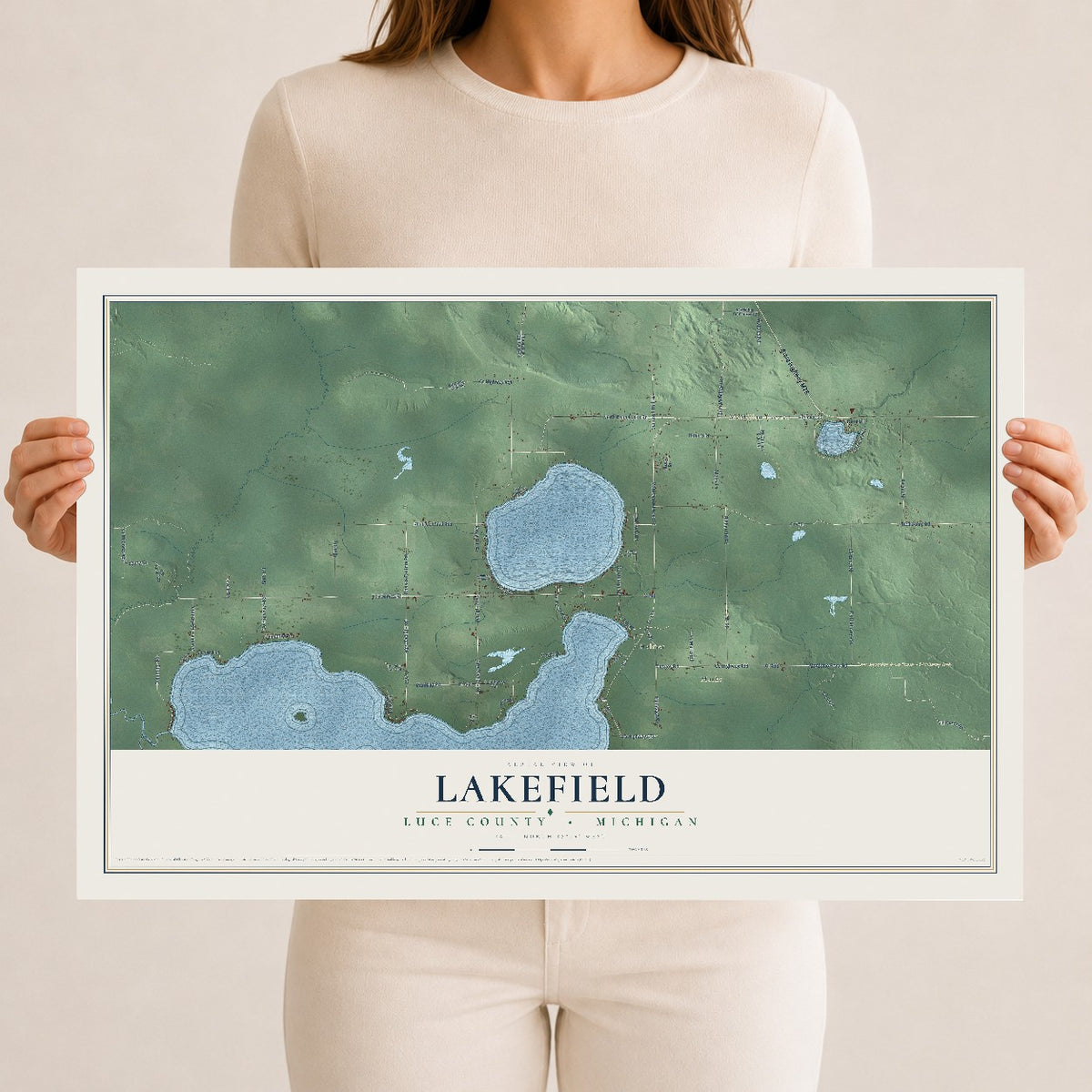 Map of Lakefield, Luce County, Michigan, 12 x 18 inch unframed archival matte print