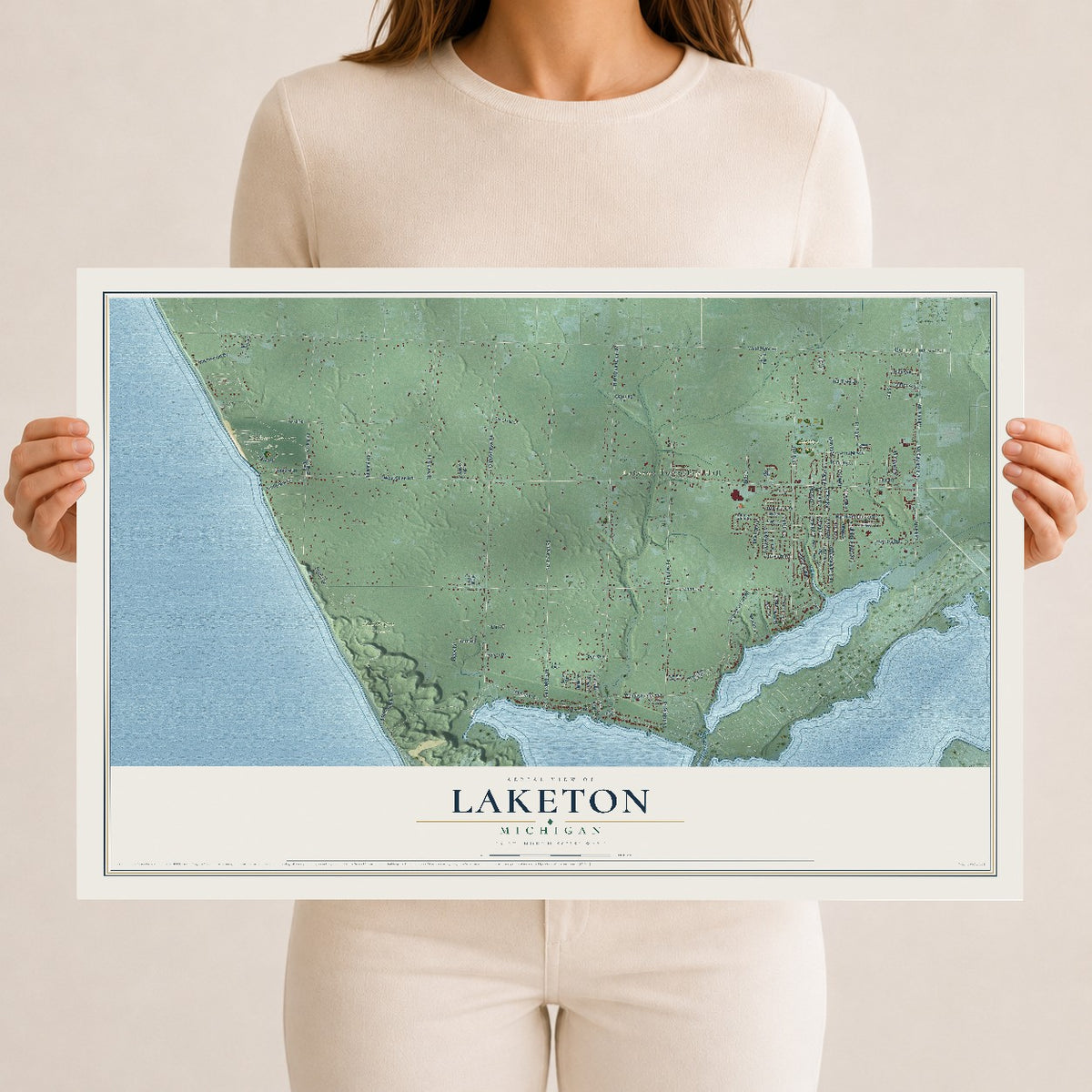 Map of Laketon, Michigan, 12 x 18 inch unframed archival matte print