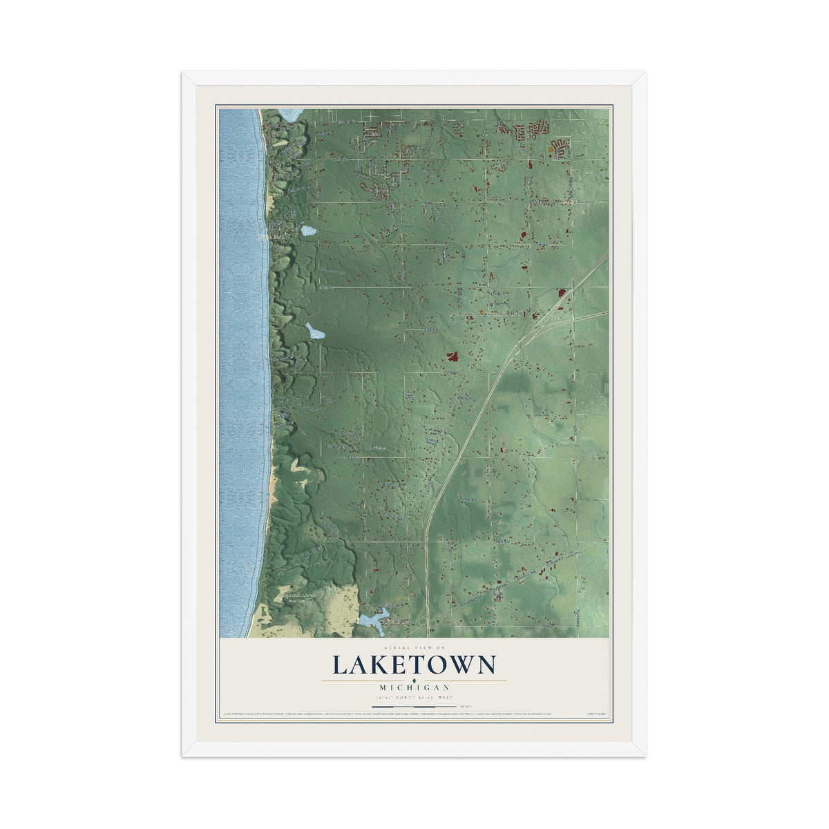 Map of Laketown, Michigan, 12 x 18 inch print in a white wood frame