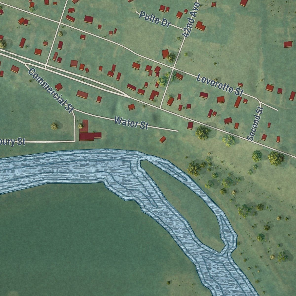 Close-up of the map of Lamont, Michigan print showing street and building detail
