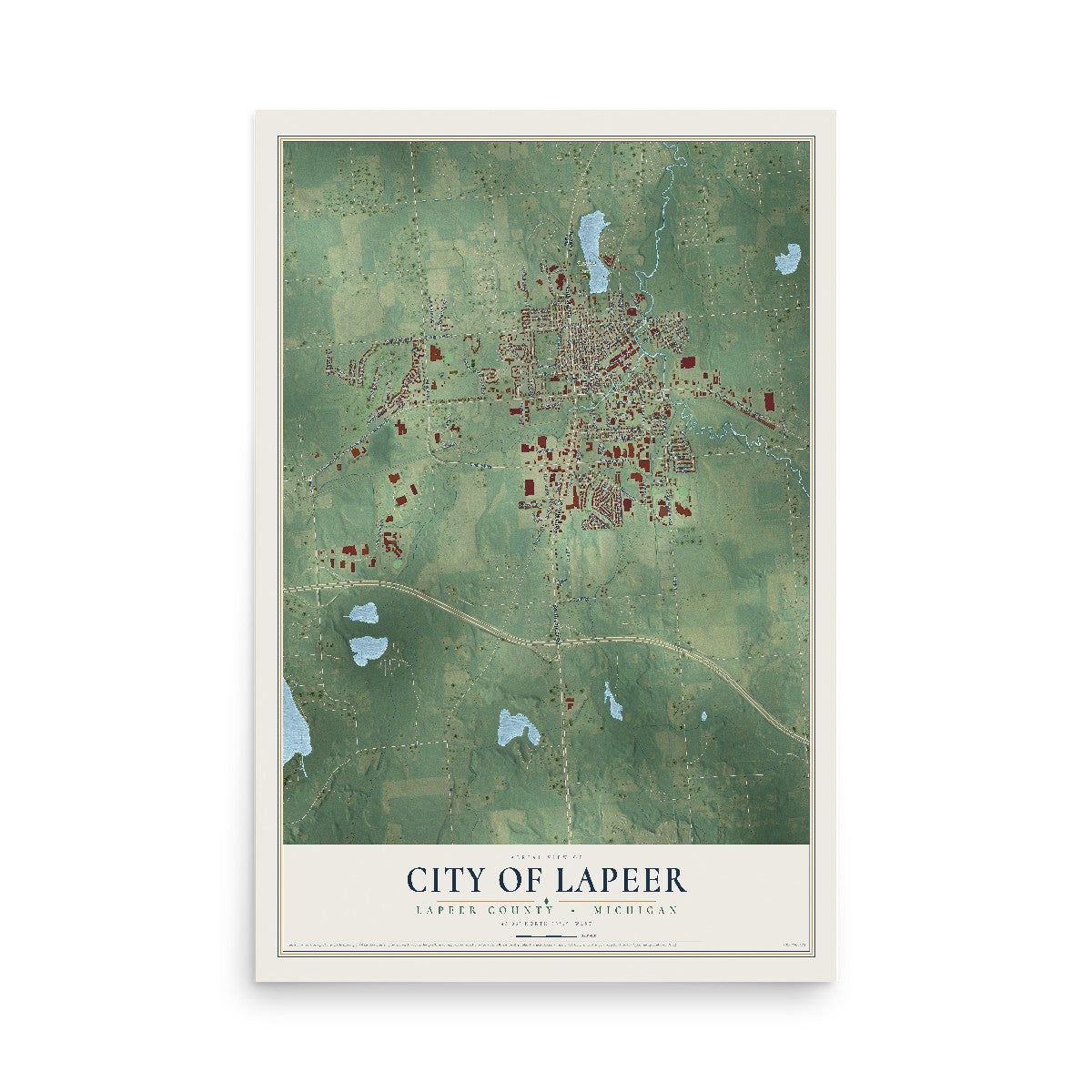 Map of Lapeer, Michigan, 12 x 18 inch unframed archival matte print