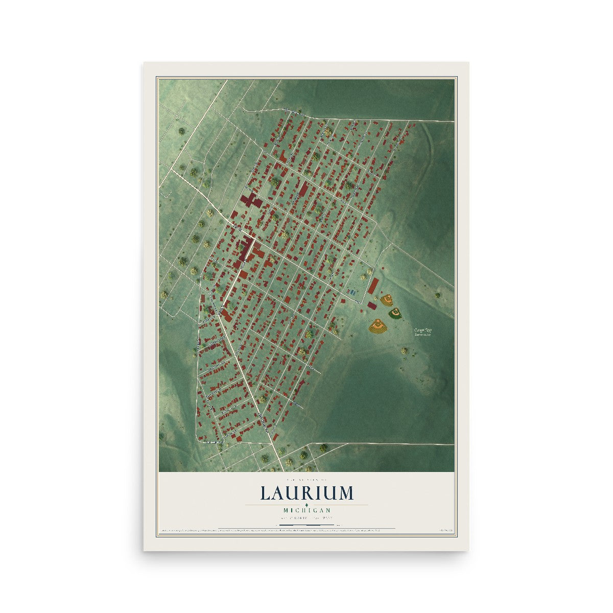 Map of Laurium, Michigan, 12 x 18 inch unframed archival matte print