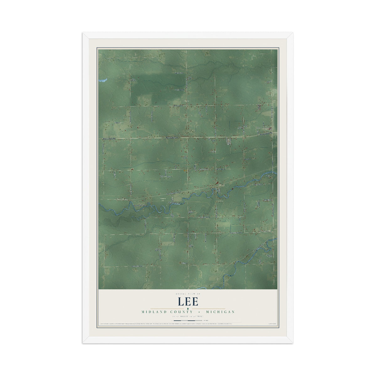 Map of Lee, Midland County, Michigan, 12 x 18 inch print in a white wood frame