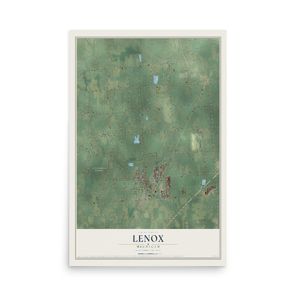 Map of Lenox, Michigan, 12 x 18 inch unframed archival matte print