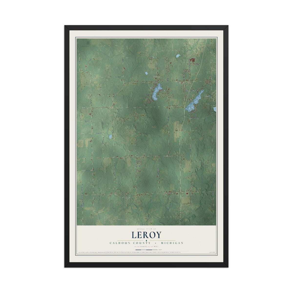 Map of Leroy, Calhoun County, Michigan, 12 x 18 inch print in a black wood frame