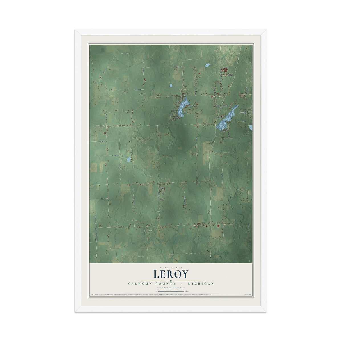 Map of Leroy, Calhoun County, Michigan, 12 x 18 inch print in a white wood frame