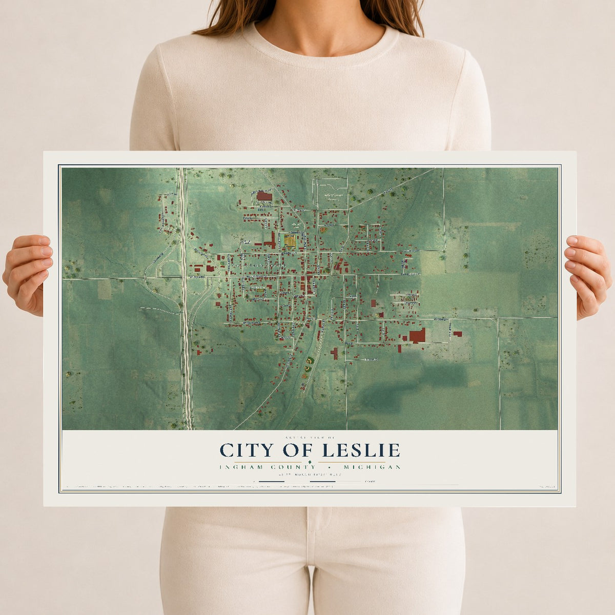 Map of Leslie, Michigan, 12 x 18 inch unframed archival matte print
