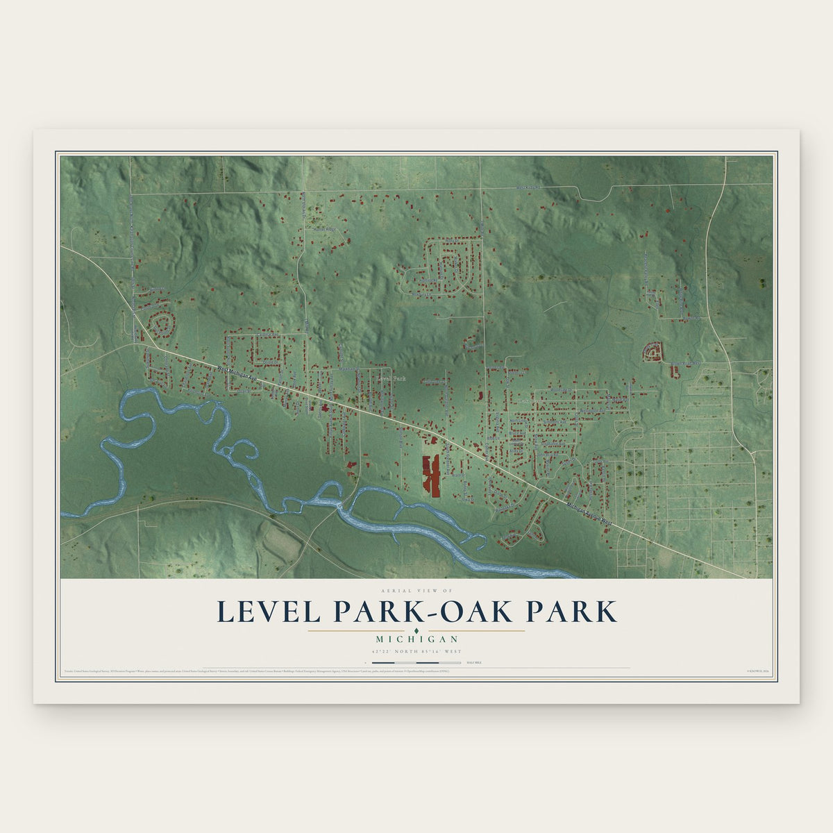 Level Park-Oak Park, Michigan map print, the full design