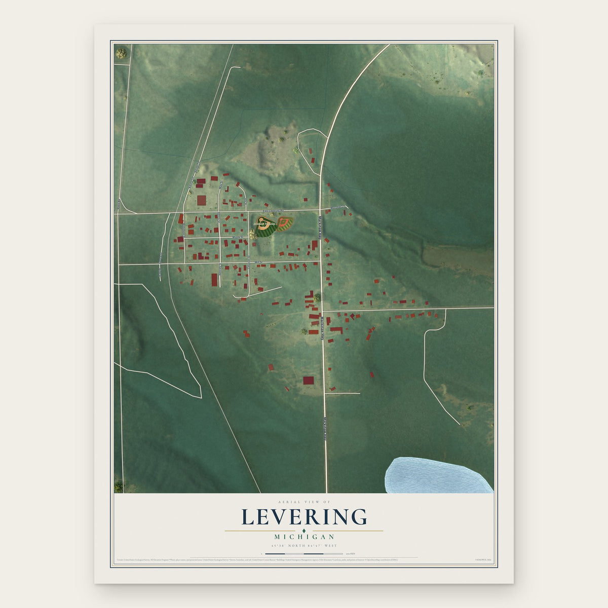 Levering, Michigan map print, the full design