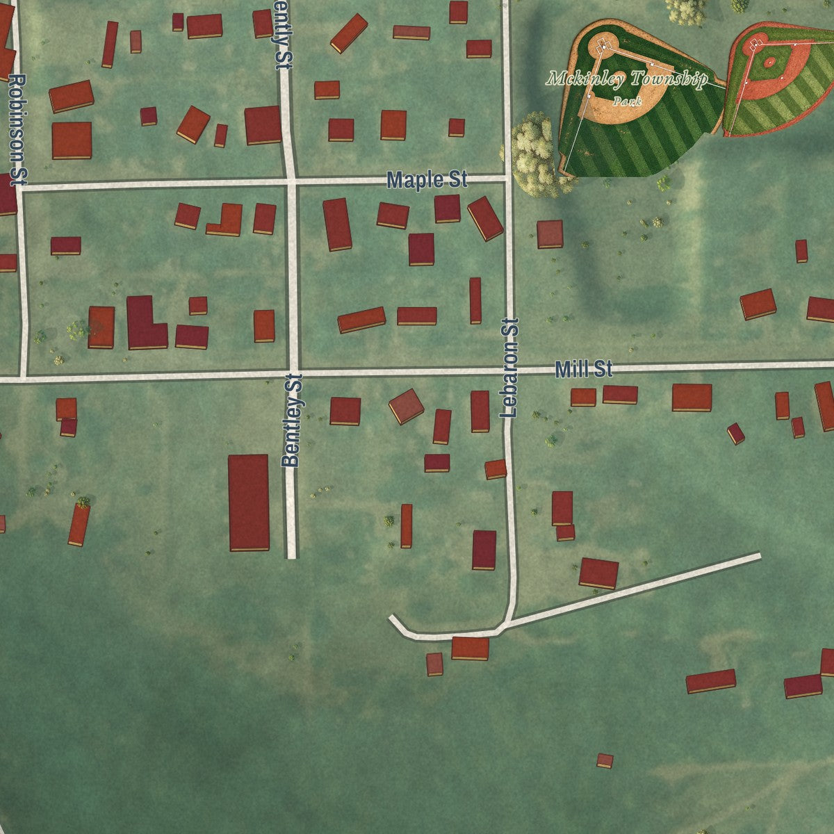 Close-up of the map of Levering, Michigan print showing street and building detail
