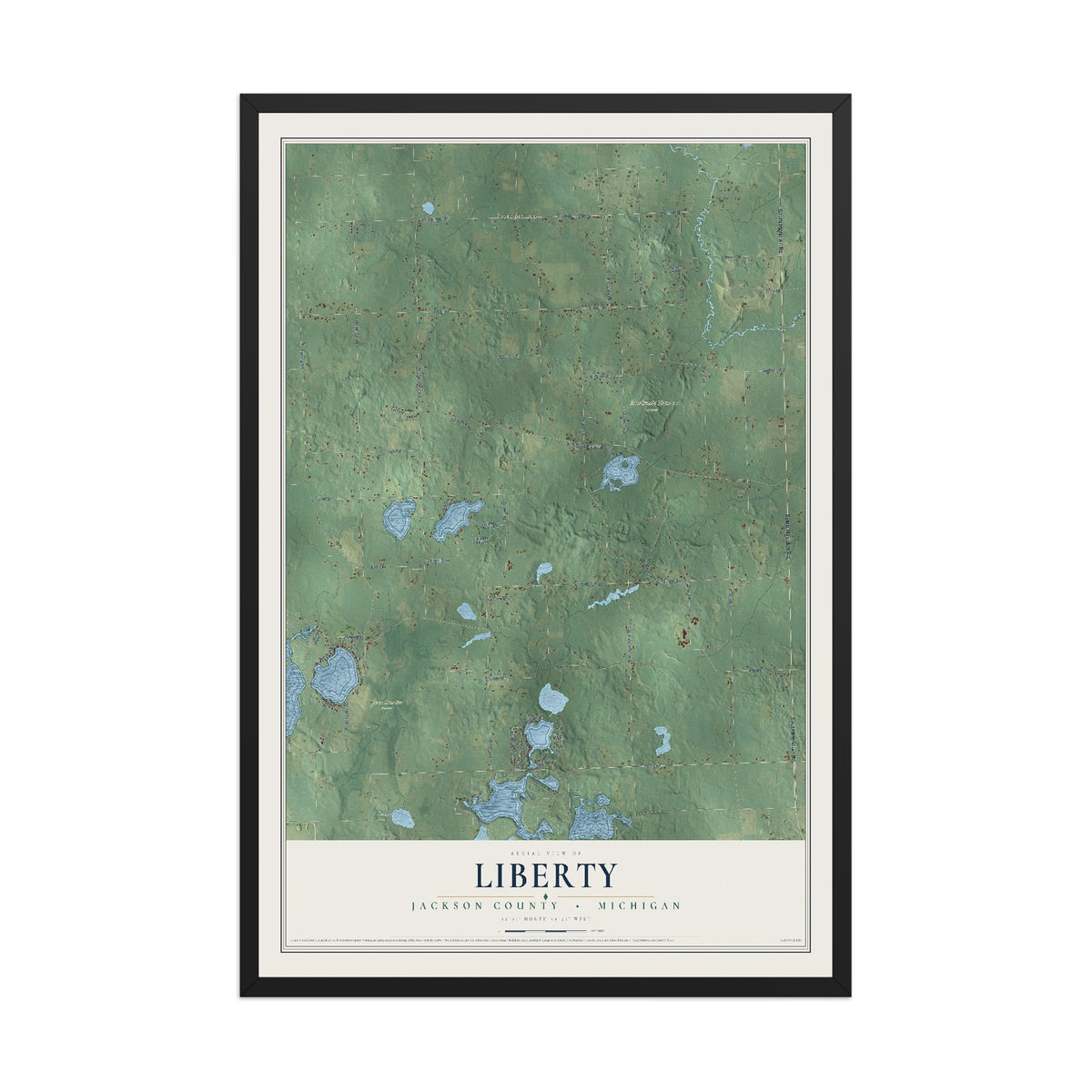 Map of Liberty, Jackson County, Michigan, 12 x 18 inch print in a black wood frame