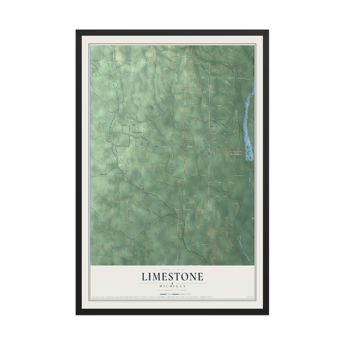 Map of Limestone, Michigan, 12 x 18 inch print in a black wood frame