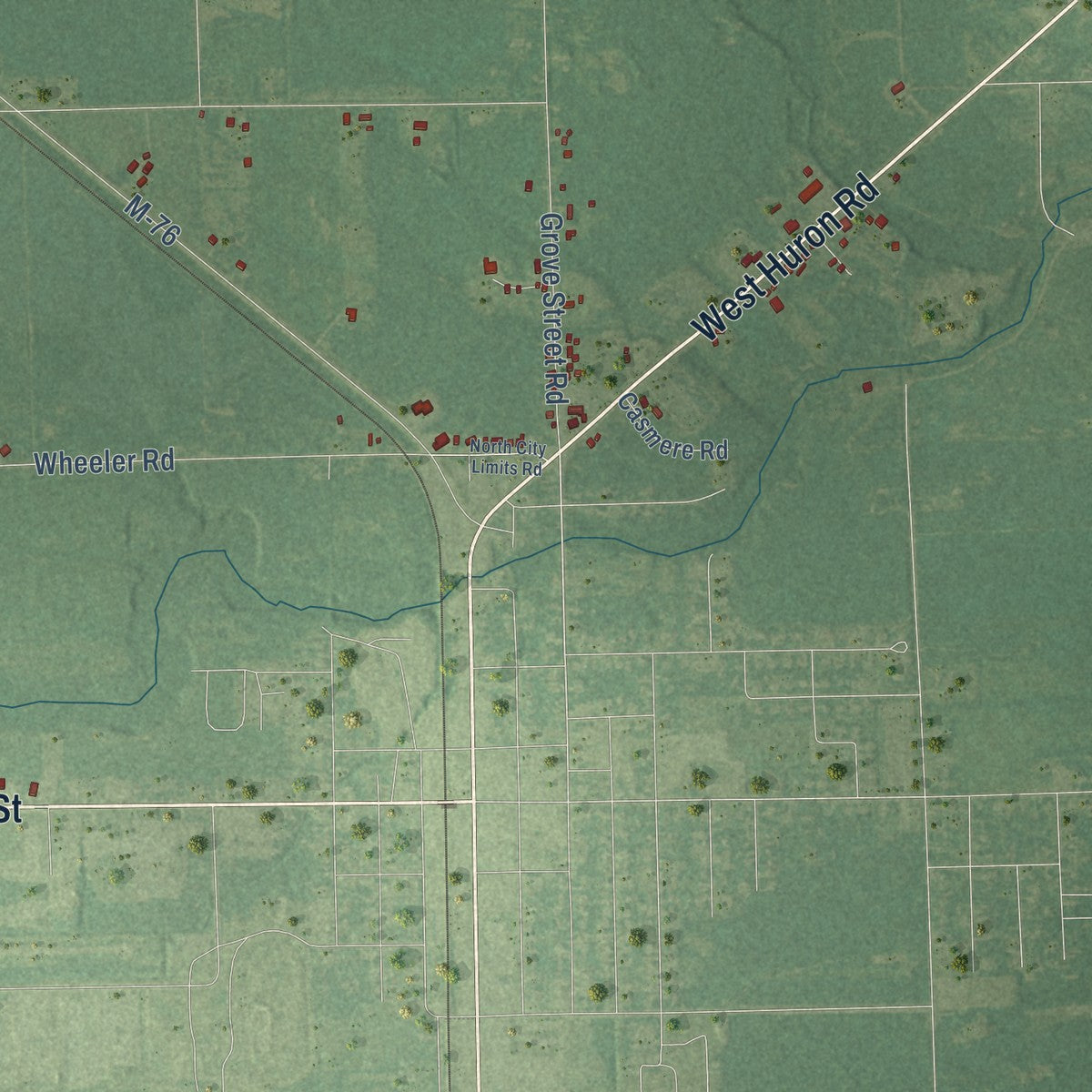 Close-up of the map of Lincoln Township, Arenac County, Michigan print showing street and building detail