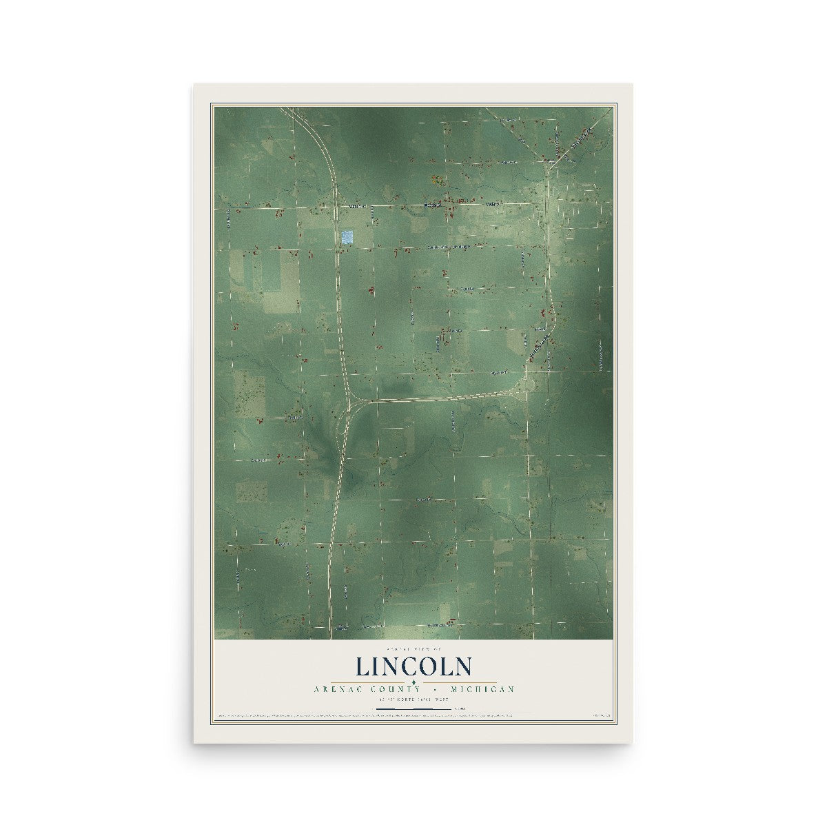 Map of Lincoln, Arenac County, Michigan, 12 x 18 inch unframed archival matte print