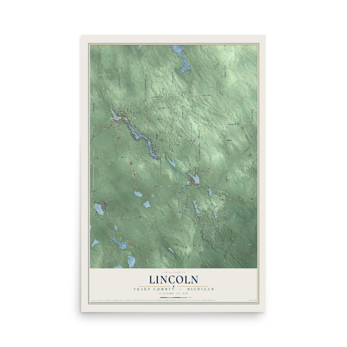 Map of Lincoln, Clare County, Michigan, 12 x 18 inch unframed archival matte print