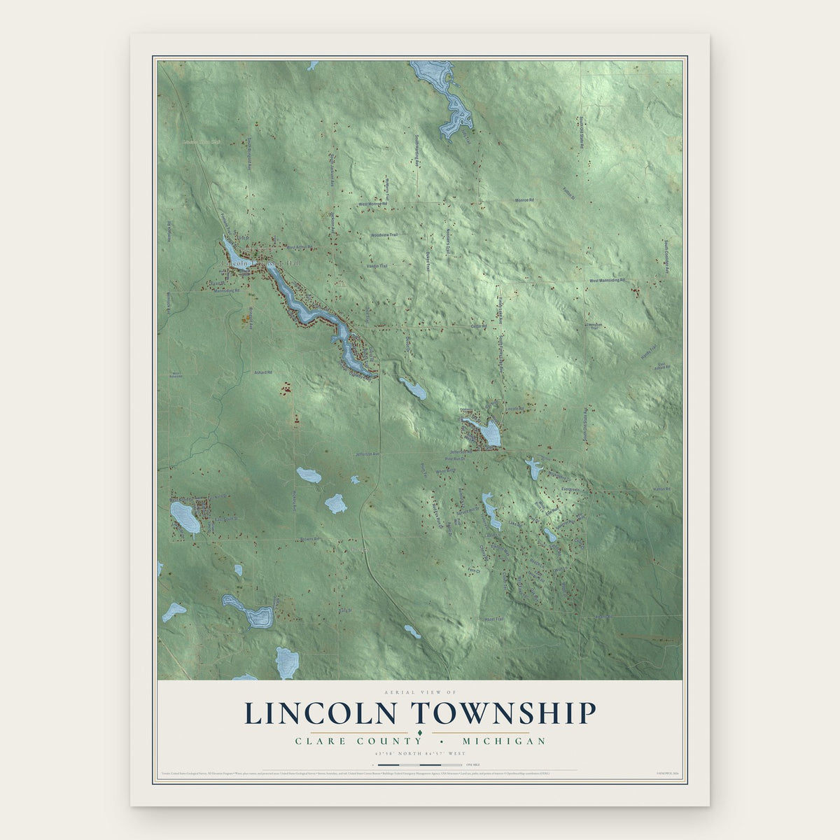 Lincoln Township, Clare County, Michigan map print, the full design