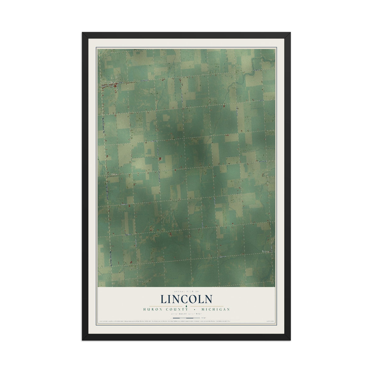 Map of Lincoln, Huron County, Michigan, 12 x 18 inch print in a black wood frame