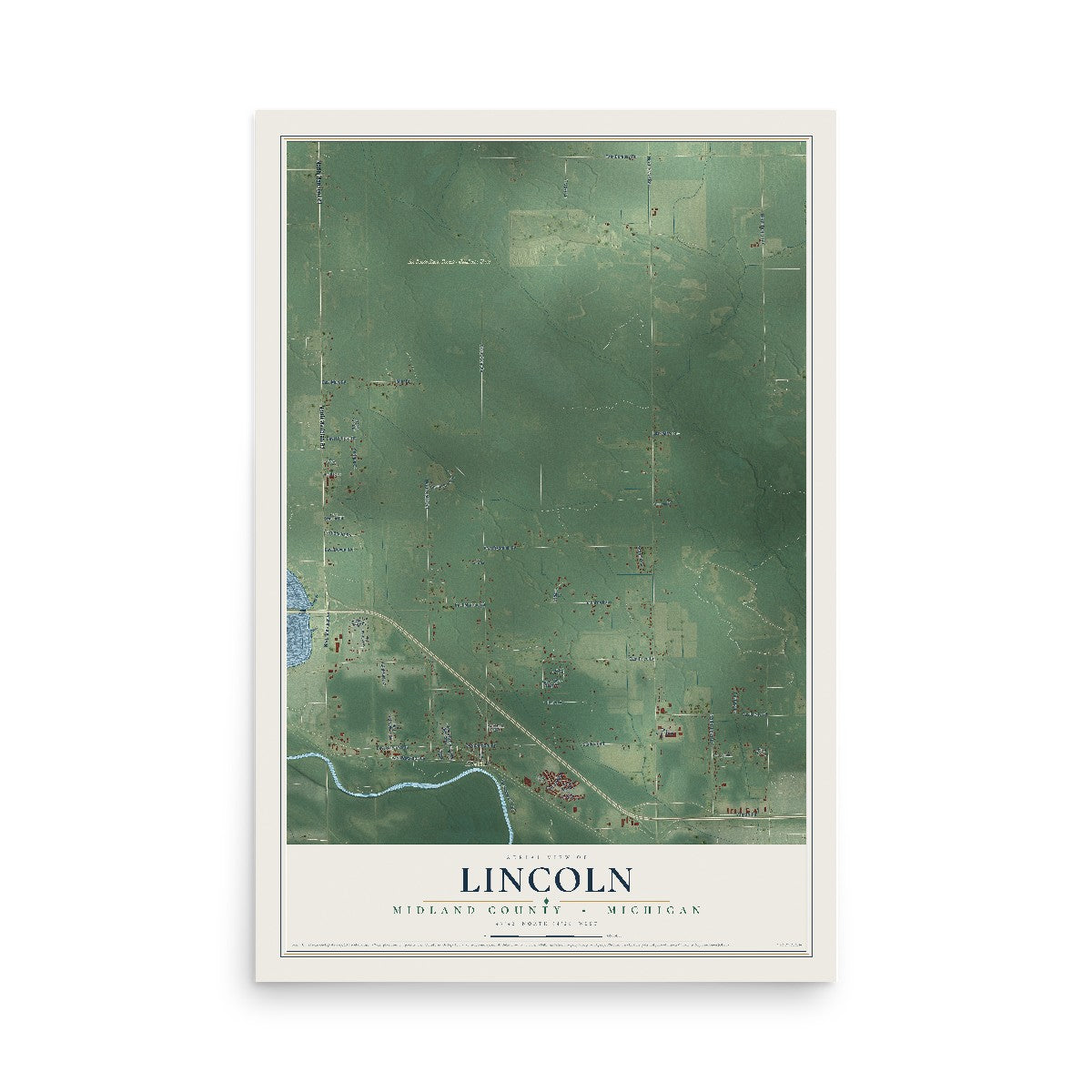 Map of Lincoln, Midland County, Michigan, 12 x 18 inch unframed archival matte print