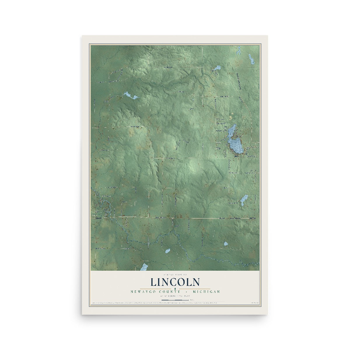 Map of Lincoln, Newaygo County, Michigan, 12 x 18 inch unframed archival matte print