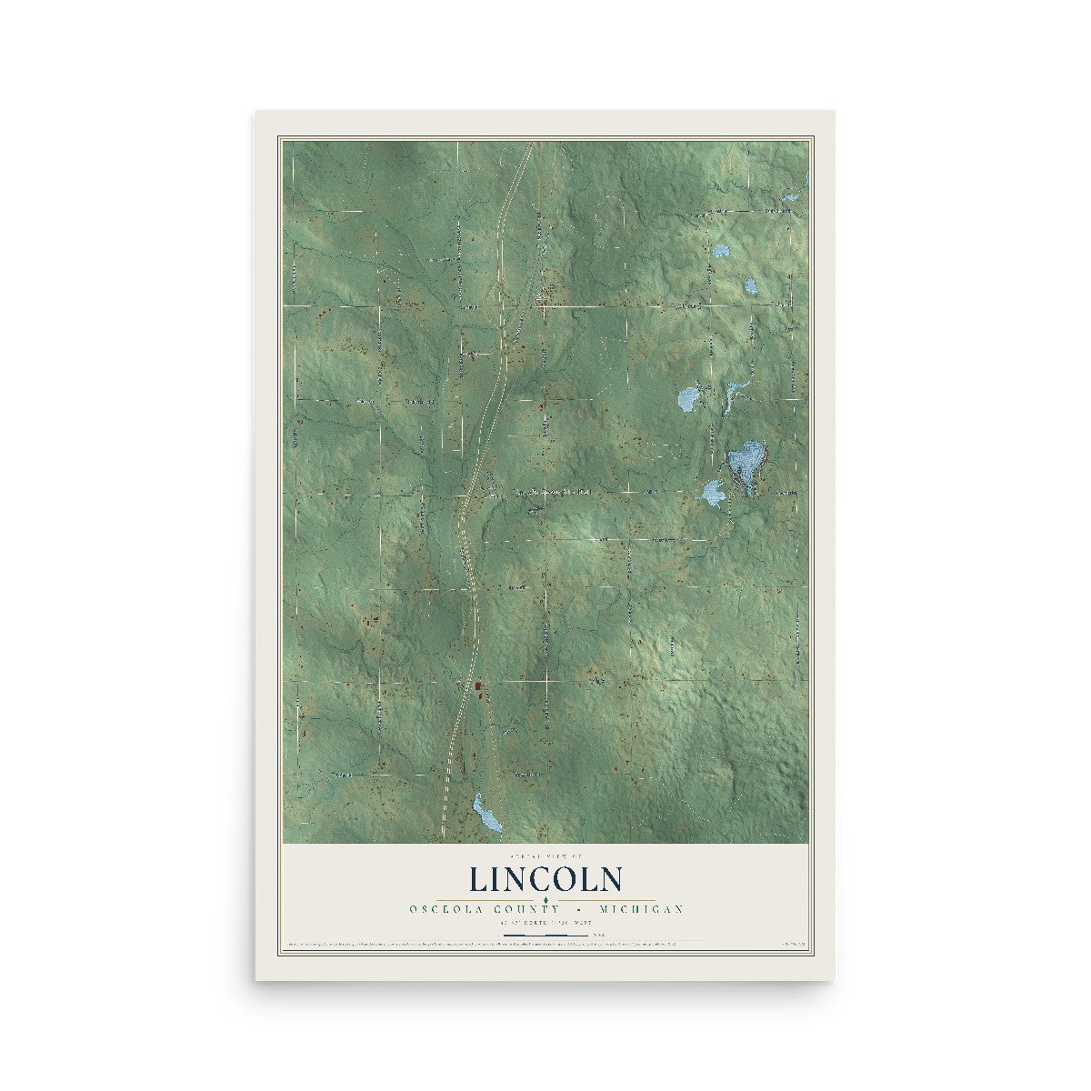 Map of Lincoln, Osceola County, Michigan, 12 x 18 inch unframed archival matte print