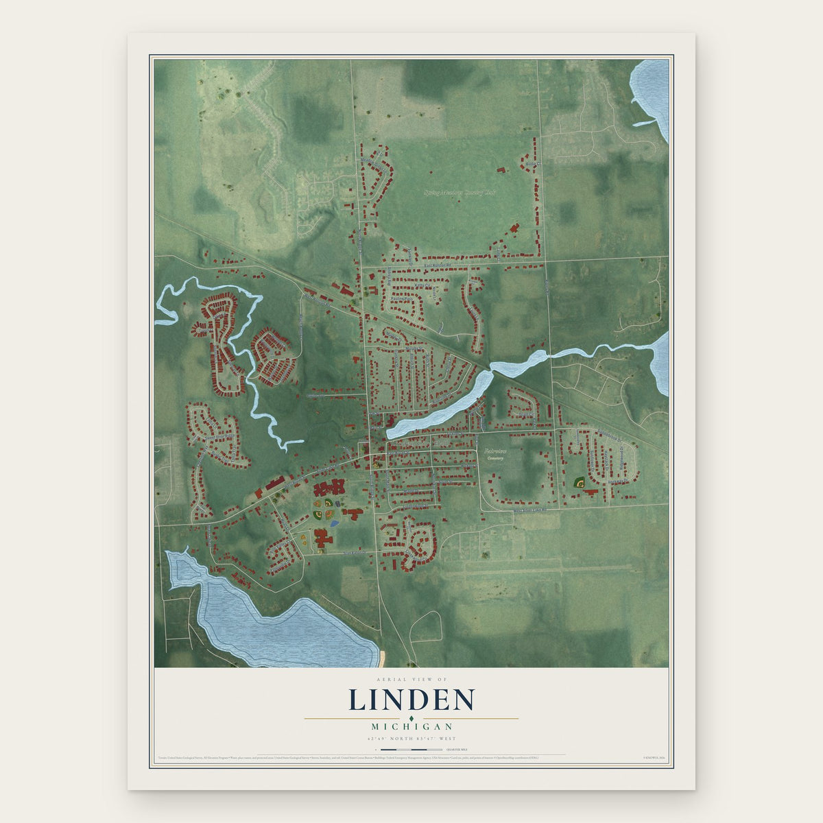 Linden, Michigan map print, the full design