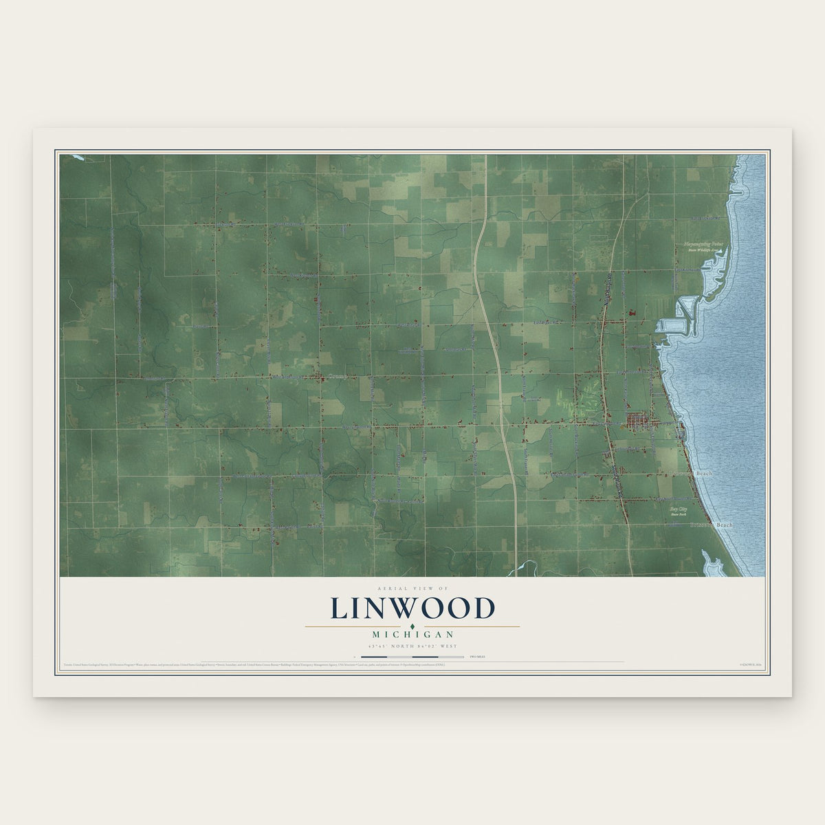 Linwood, Michigan map print, the full design