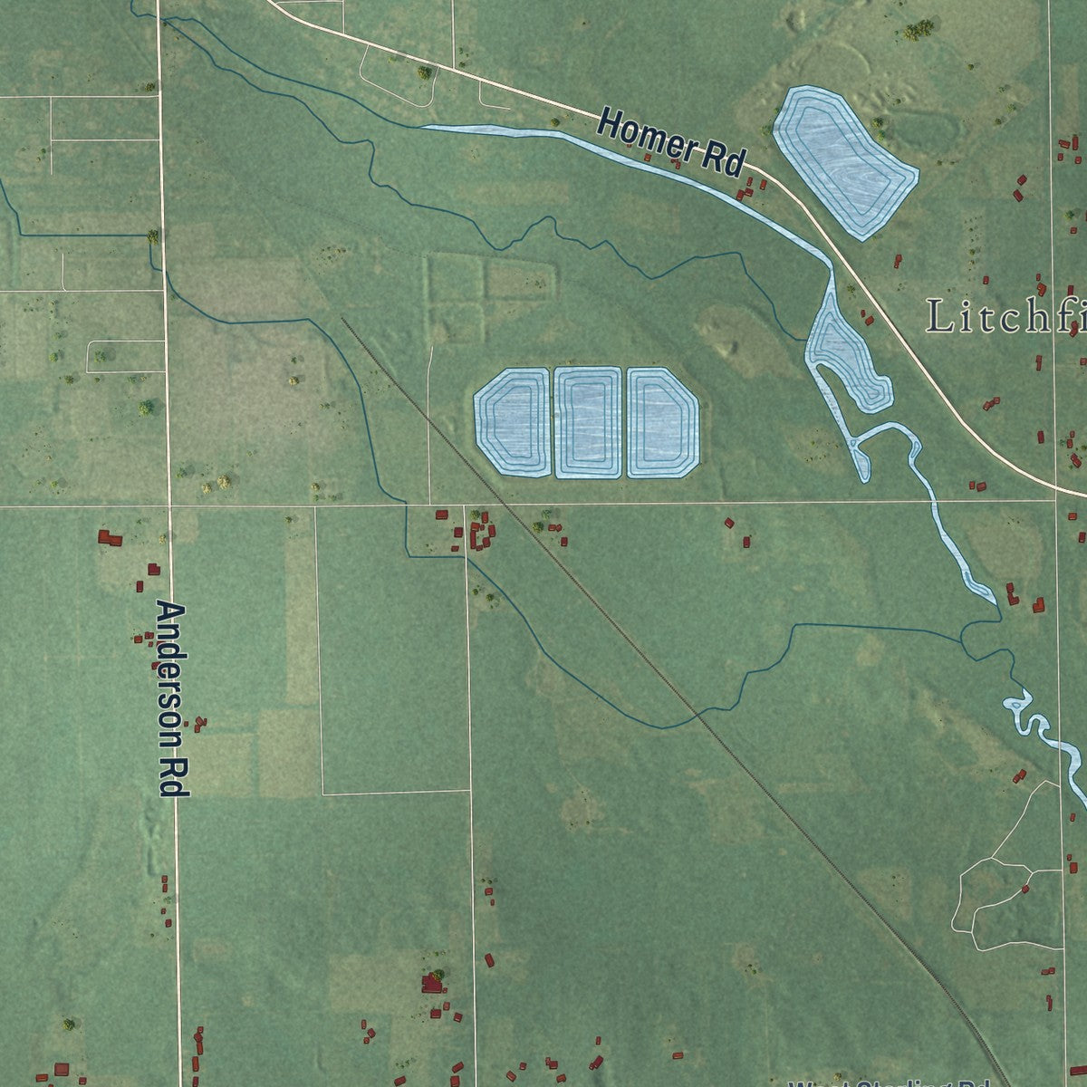 Close-up of the map of Litchfield, Hillsdale County, Michigan print showing street and building detail