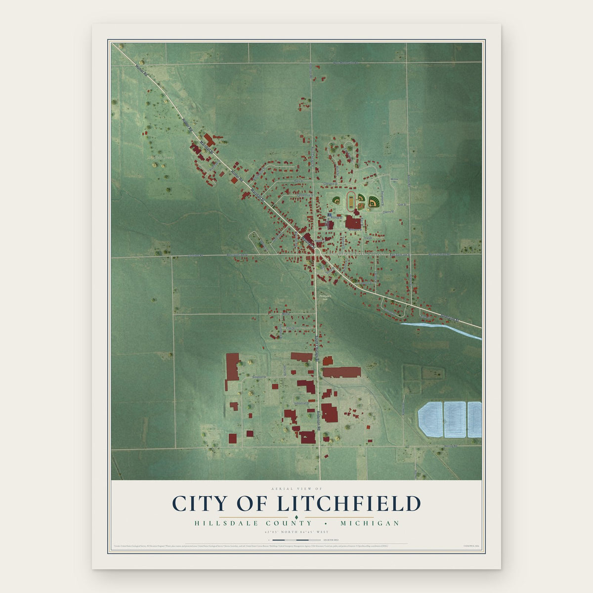 Litchfield, Michigan map print, the full design