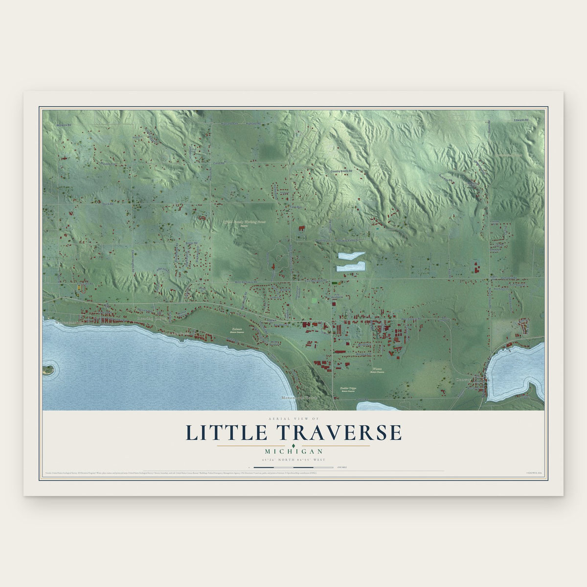 Little Traverse, Michigan map print, the full design