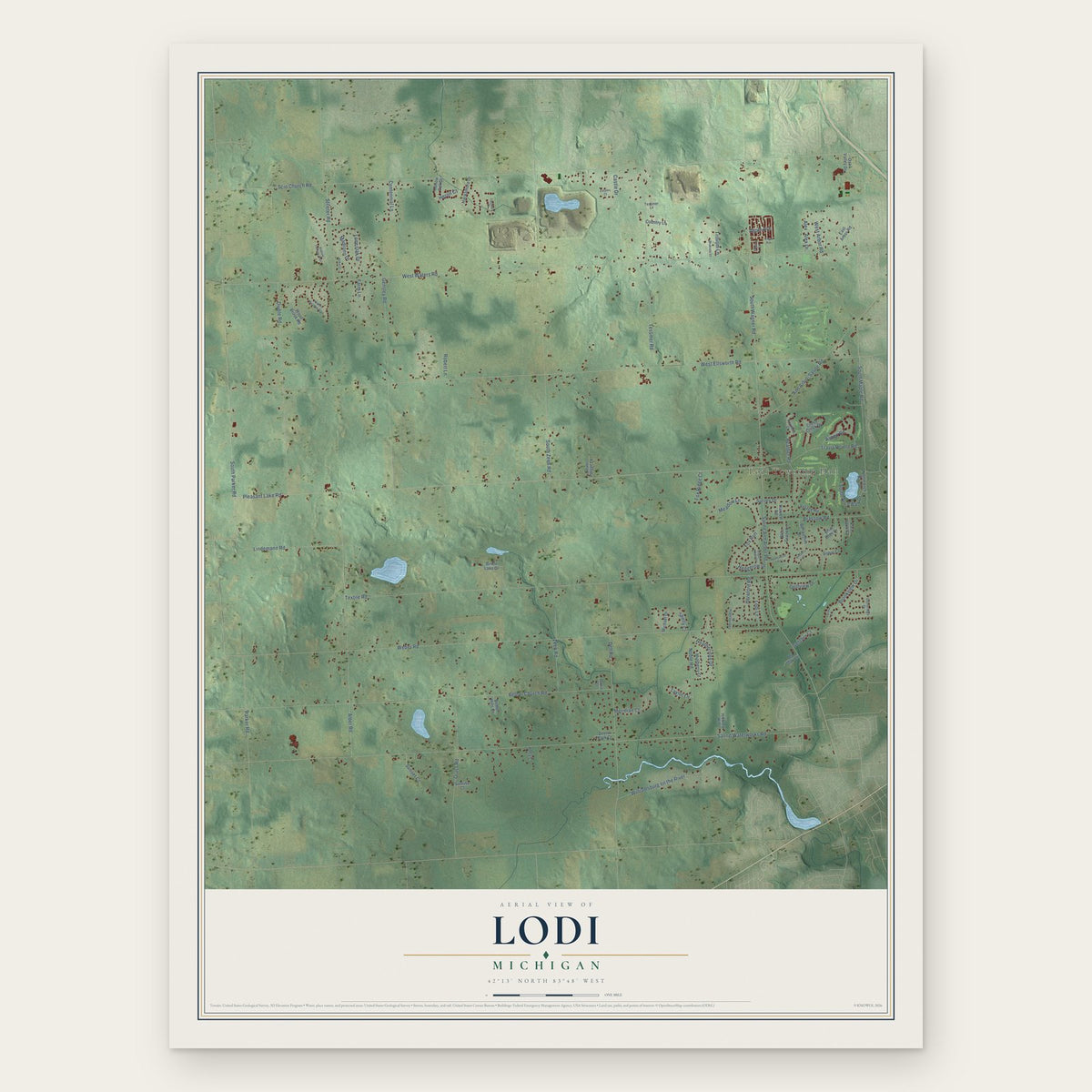 Lodi, Michigan map print, the full design