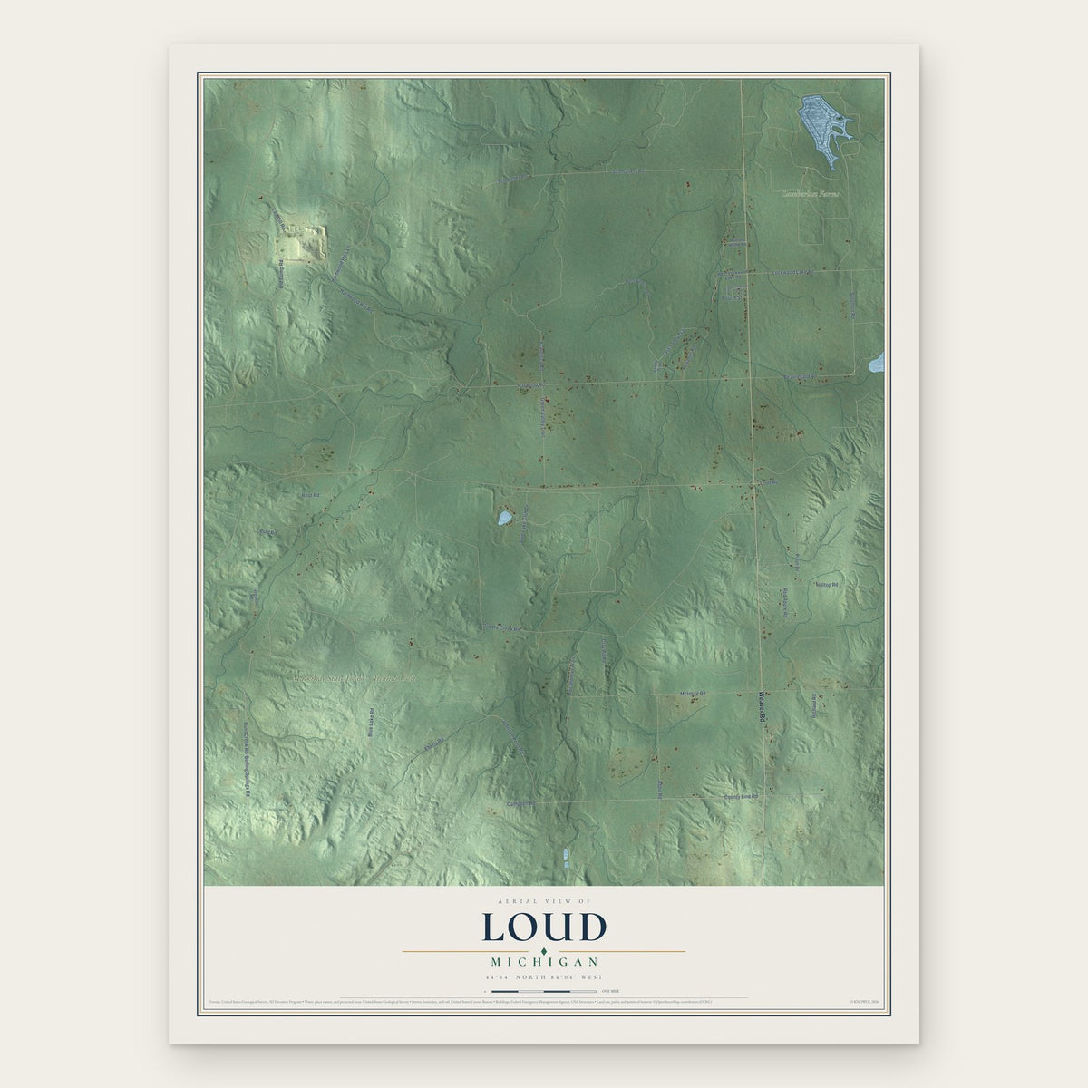 Loud, Michigan map print, the full design