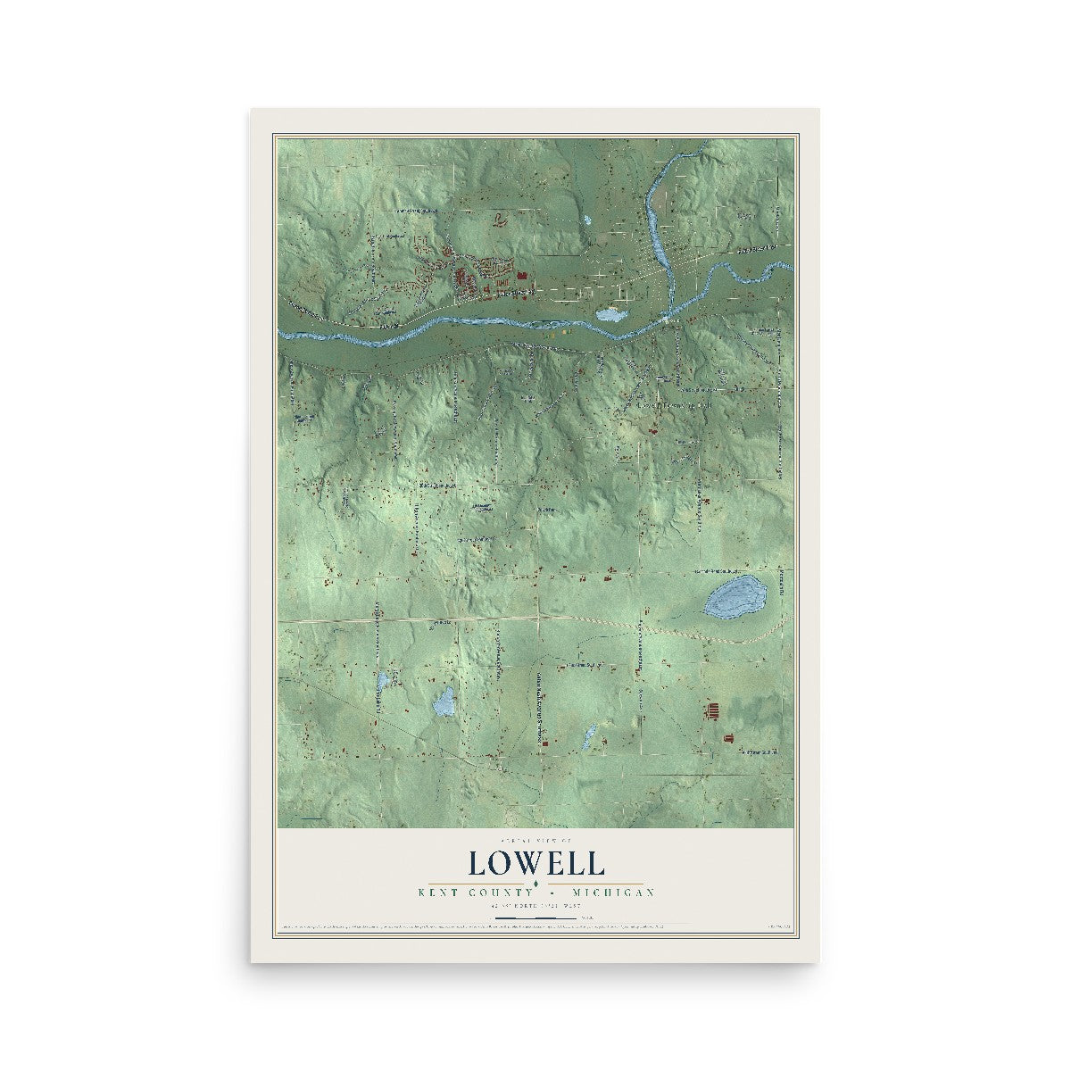 Map of Lowell, Kent County, Michigan, 12 x 18 inch unframed archival matte print