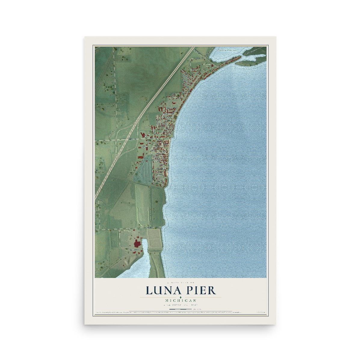 Map of Luna Pier, Michigan, 12 x 18 inch unframed archival matte print