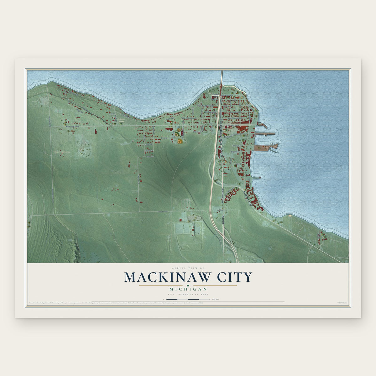 Mackinaw City, Michigan map print, the full design
