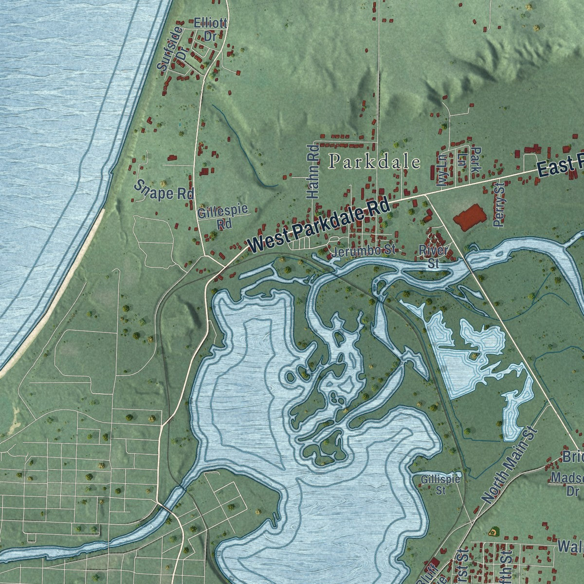 Close-up of the map of Manistee, Manistee County, Michigan print showing street and building detail