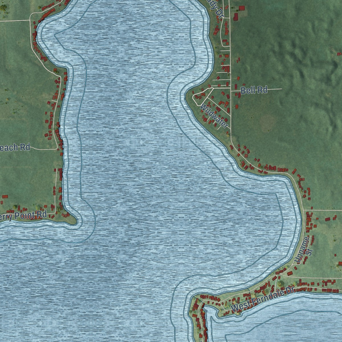 Close-up of the map of Manitou Beach-Devils Lake, Michigan print showing street and building detail