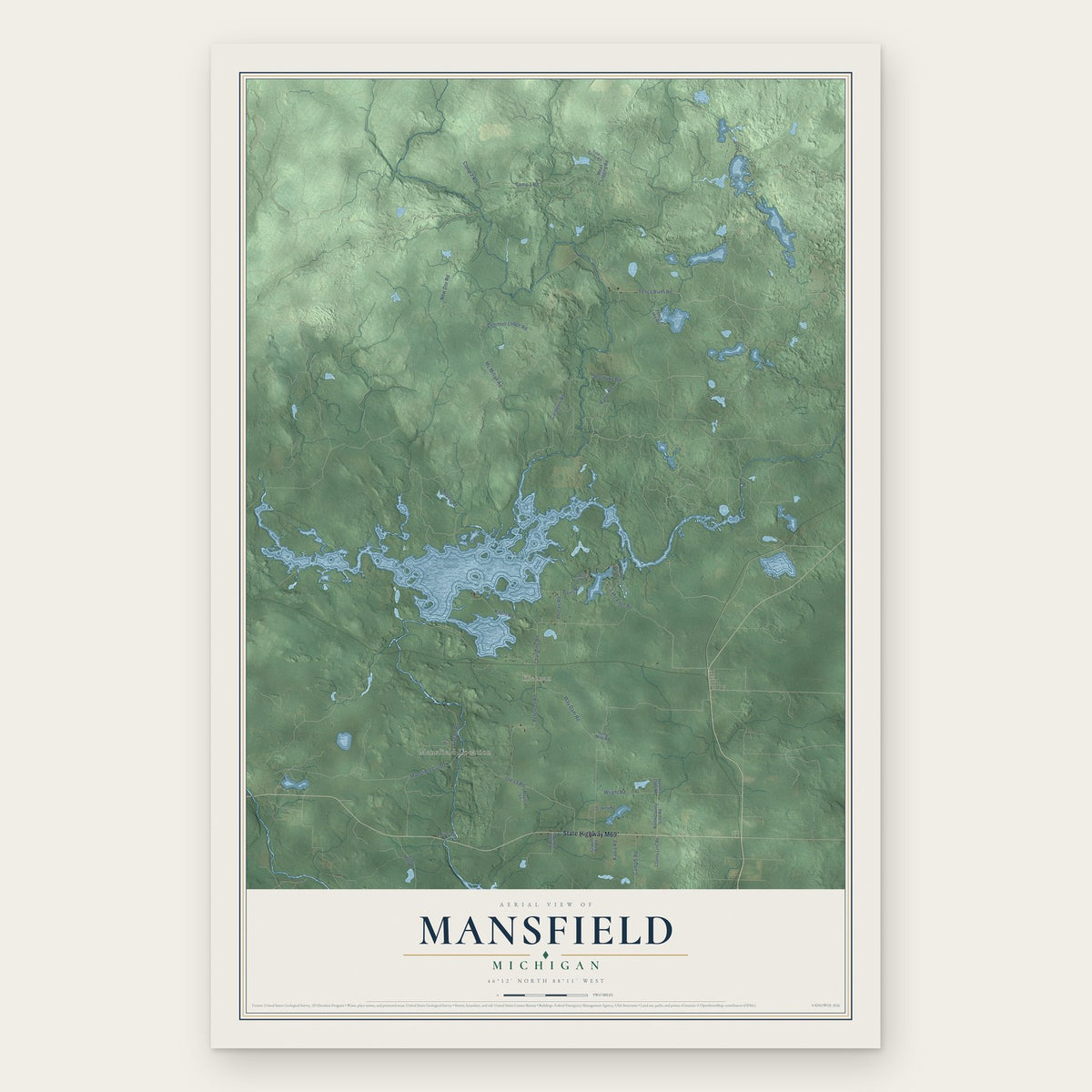 Mansfield, Michigan map print, the full design