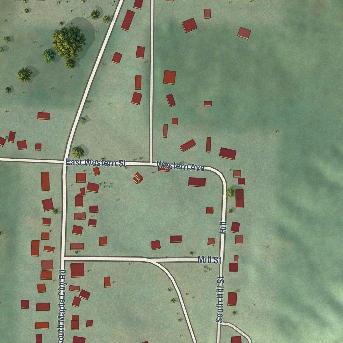 Close-up of the map of Maple City, Michigan print showing street and building detail