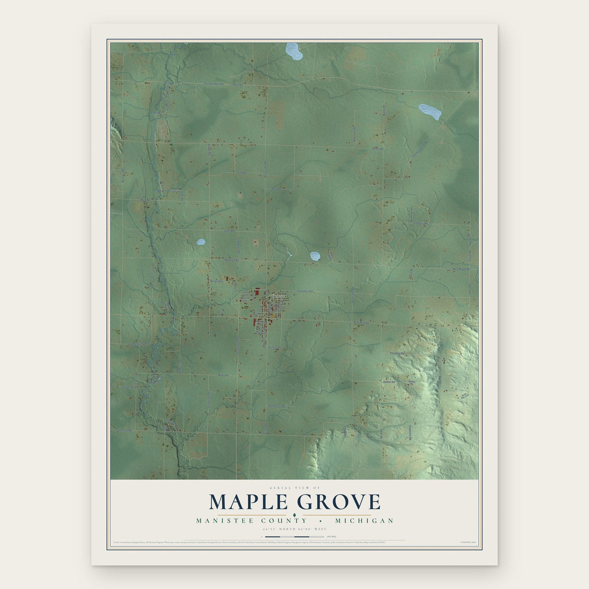 Maple Grove, Manistee County, Michigan map print, the full design