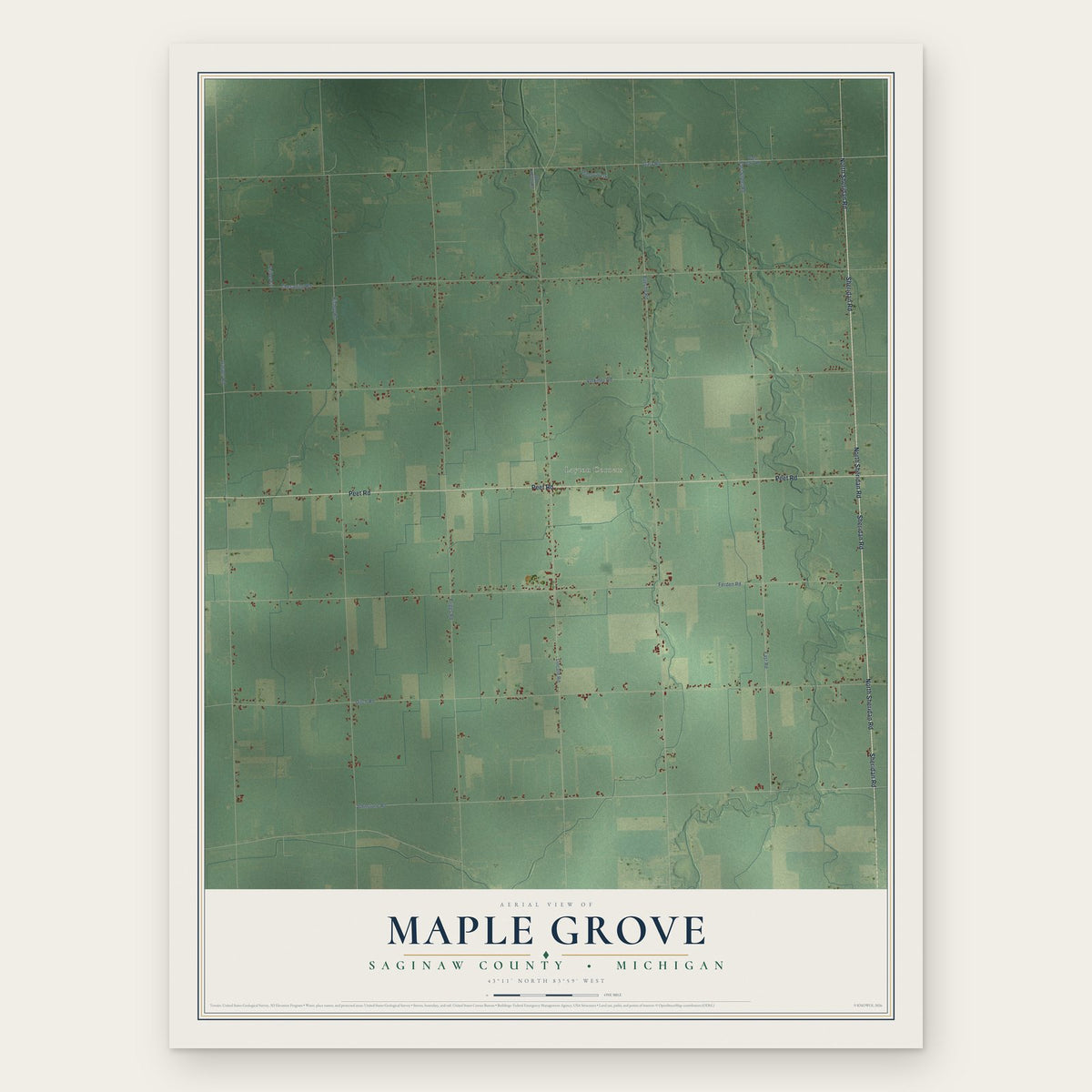 Maple Grove, Saginaw County, Michigan map print, the full design