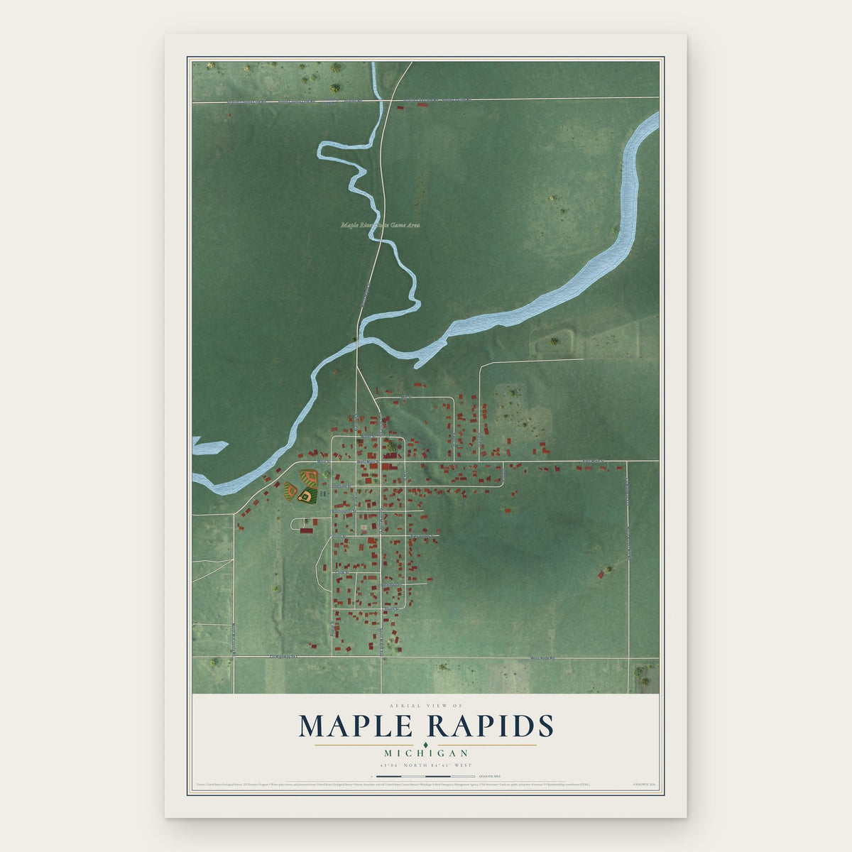 Maple Rapids, Michigan map print, the full design