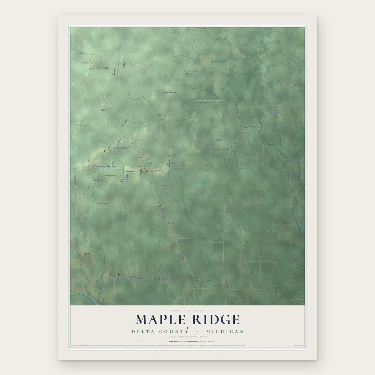 Maple Ridge, Delta County, Michigan map print, the full design